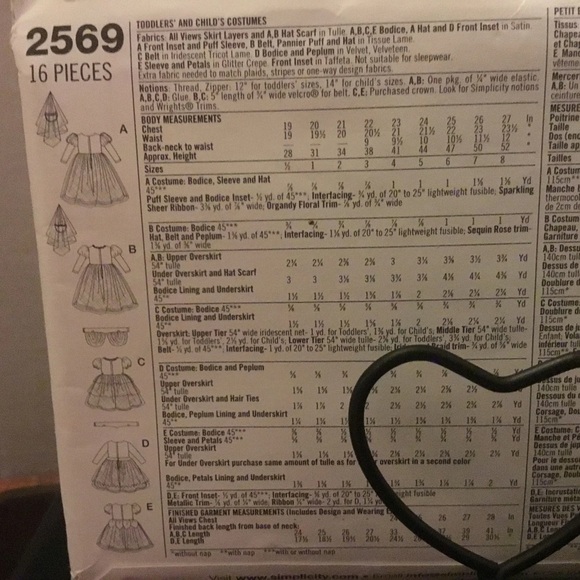 Simplicity 2569 Kids Costume Pattern - 4-5-6-7-8-princess-witch-fairy - Picture 7 of 8